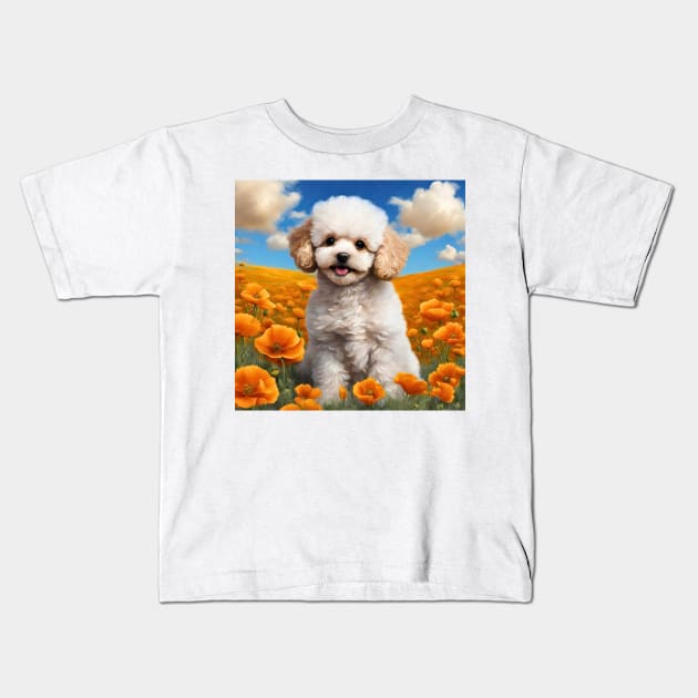 California Poppy Toy Poodle Kids T-Shirt by Doodle and Things
